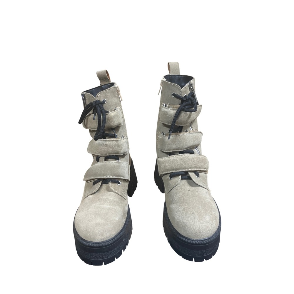 Free People Suede 3 Strap Combat Boots Taupe Platform Lug Sole
Women Size 7.5